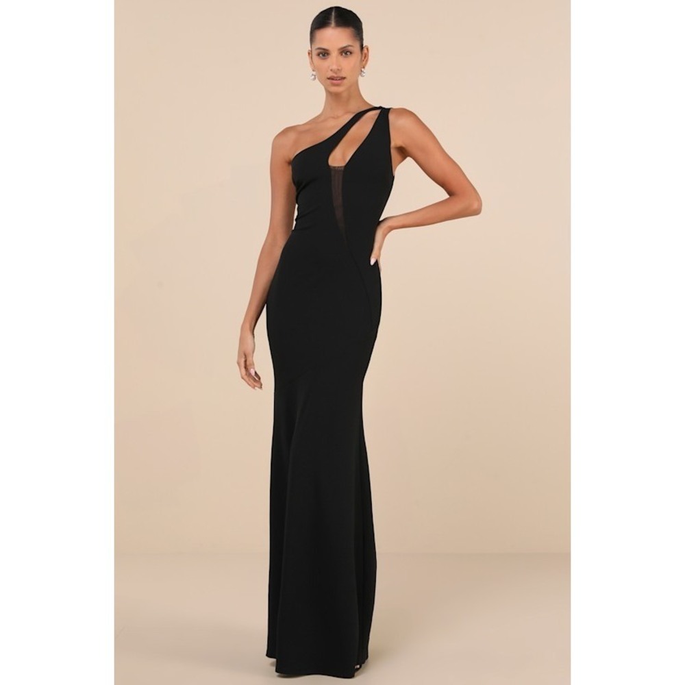 Lulus Mesmerizing Energy Black Cutout One-shoulder Mermaid Maxi Dress - Size S